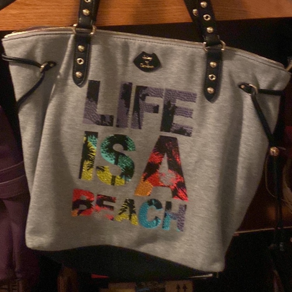 Juicy Couture Gray Shoulder Bag with Colorful Text